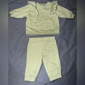 Little Me Sage Green Ruffle Shoulder Sweater Set